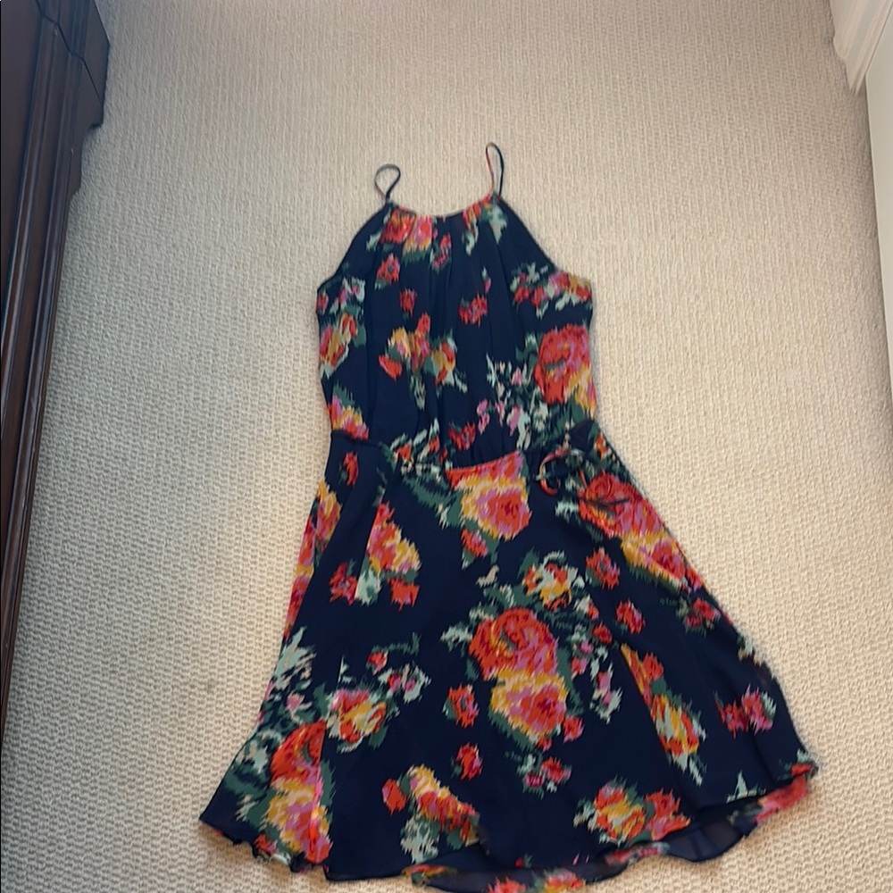 Joie Red and Pink Ruffled Wrap Midi Dress